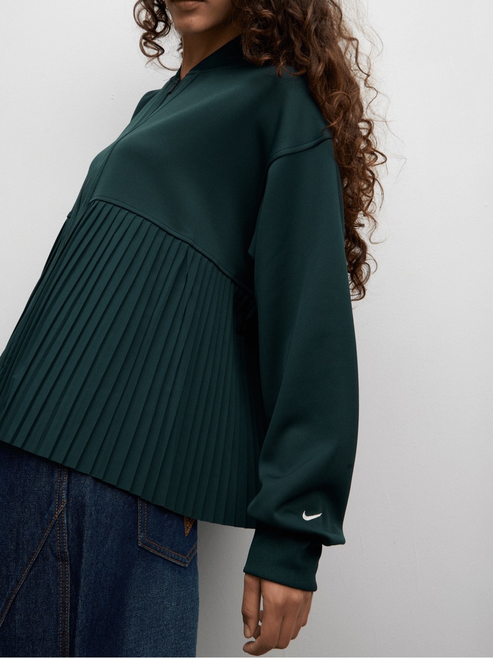 Nike Sportswear Women's XL Pleated Jacket in Dark Green Oversized NWT Front Zip